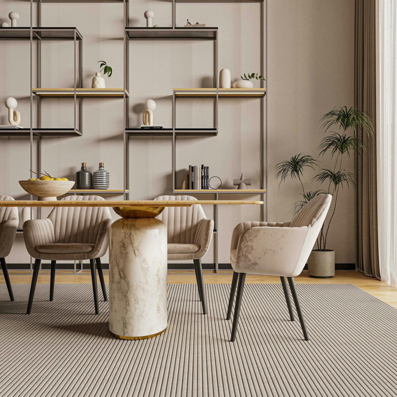 marble dining table and chairs in the living room